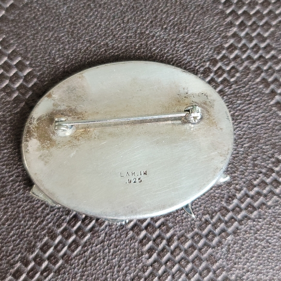 Vintage LAR.IN 925 Silver Brooch - Mother of Pearl Oval Starfish Shell Fish - Picture 3 of 4